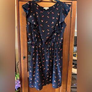 Charlotte Russe Navy Dress with Cherry &  Brown Dot Pattern Size Large